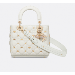 Sac Lady Dior My ABCDior Small libellules dorés blanc