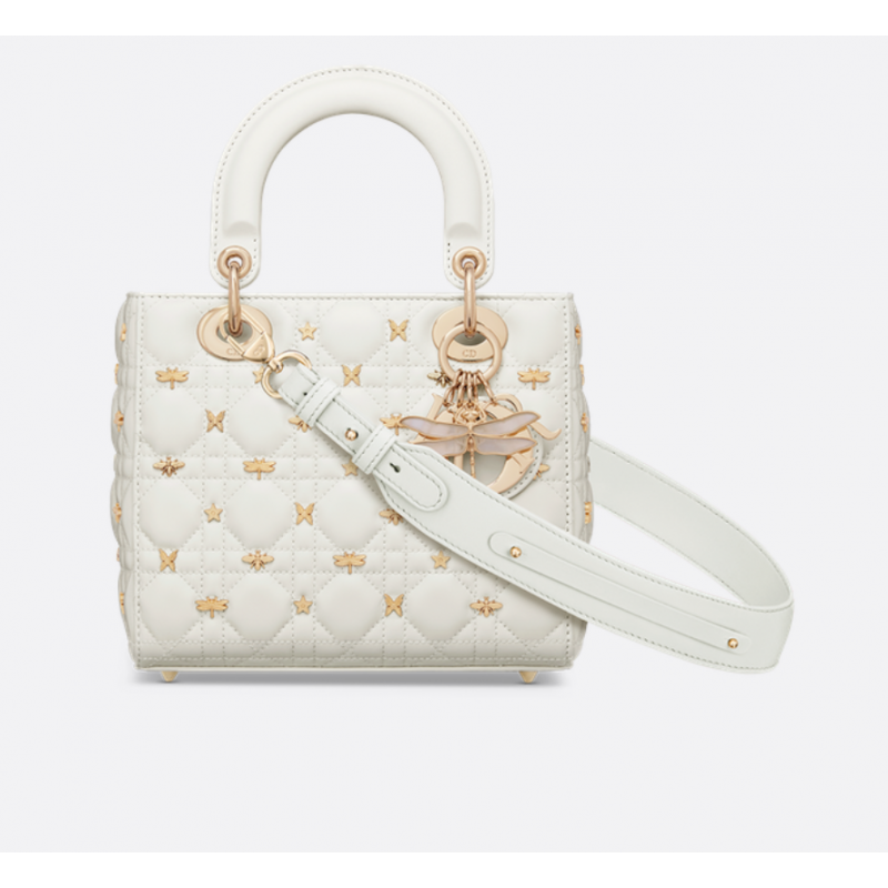 Sac Lady Dior My ABCDior Small libellules dorés blanc