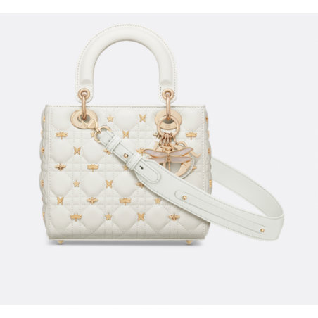 Sac Lady Dior My ABCDior Small libellules dorés blanc