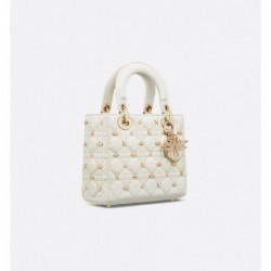 Sac Lady Dior My ABCDior Small libellules dorés blanc