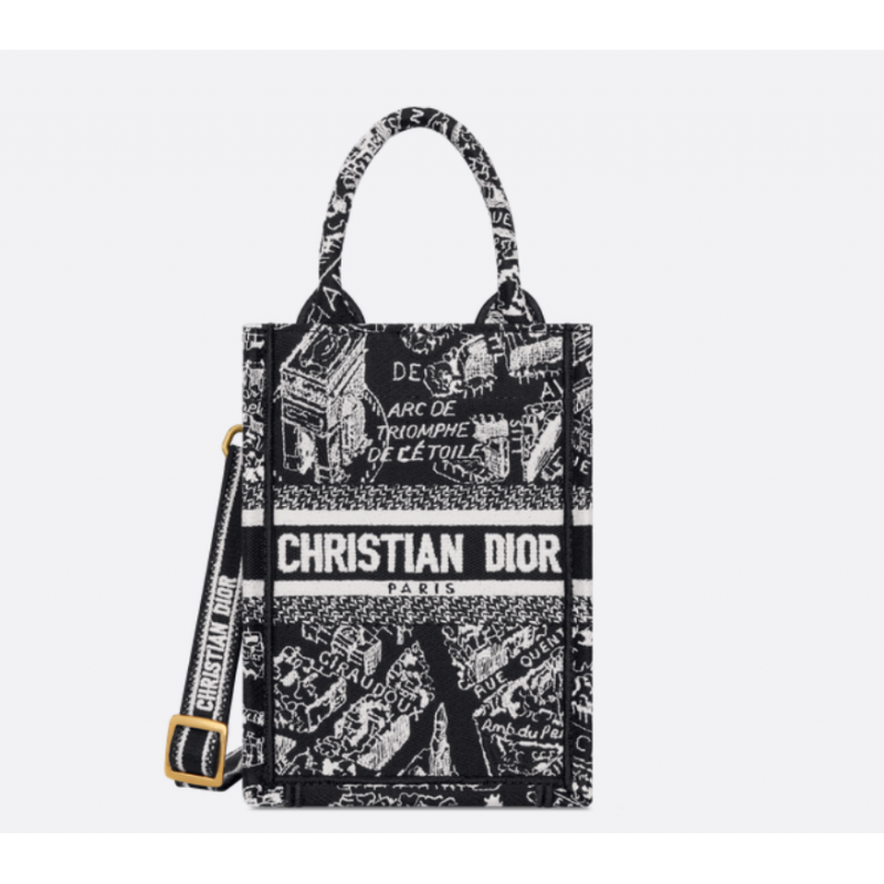 Sac vertical Dior Book Tote Mini noir et blanc