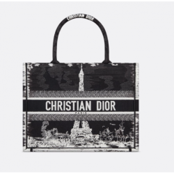 Sac Dior Book Tote Medium Paris noire et blanche