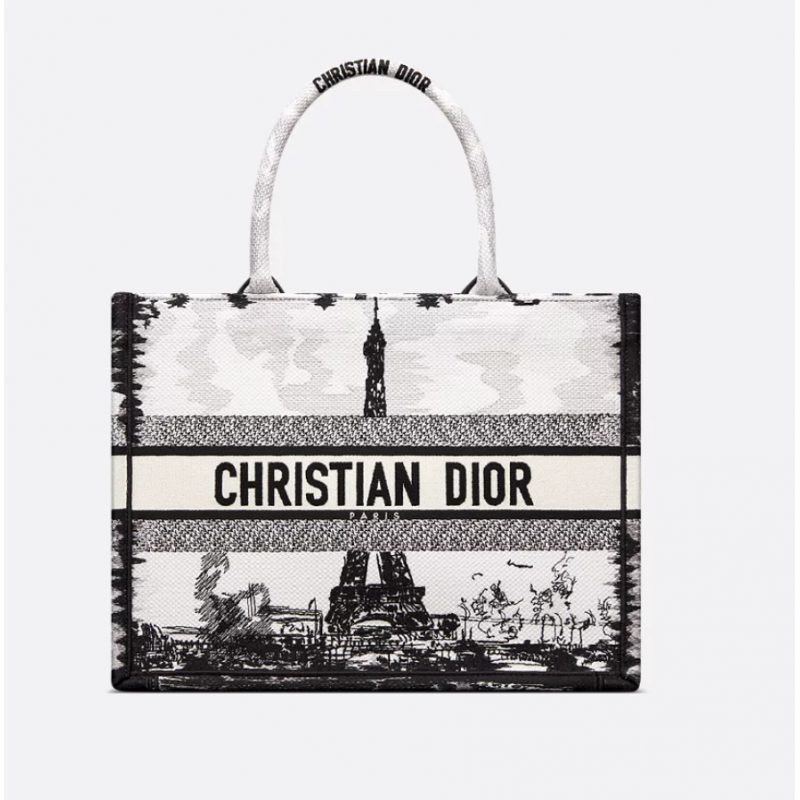 Sac Dior Book Tote Medium Paris blanche et noire