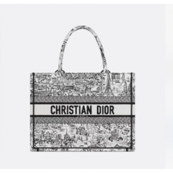 Sac Dior Book Tote Medium Paris Allover blanche et noire