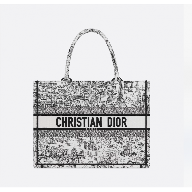 Sac Dior Book Tote Medium Paris Allover blanche et noire