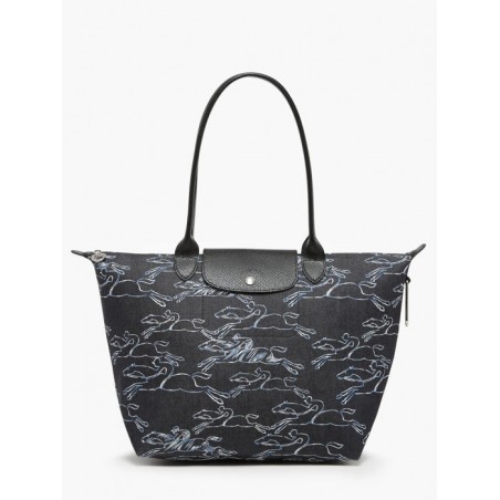 Sac porté épaule L Le Pliage denim LONGCHAMP Marine