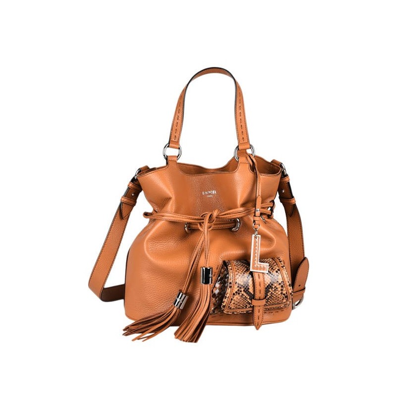 Sac seau M Premier Flirt Python cuir LANCEL Camel