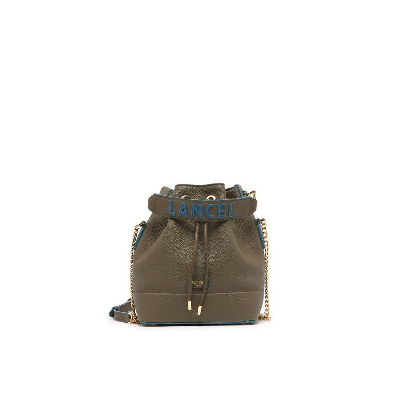 Sac seau S Ninon cuir LANCEL Kaki cobalt