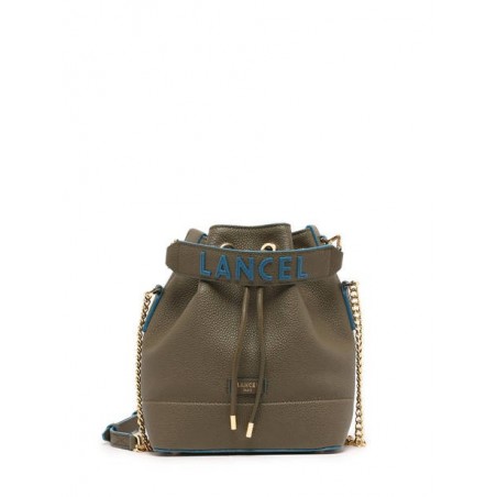 Sac seau S Ninon cuir LANCEL Kaki cobalt