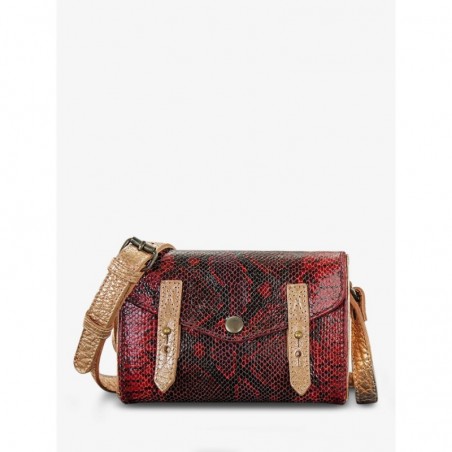 Sac BandoulièRe Cuir Femme Rouge Lemini Indispensable Python Rouge Grenat