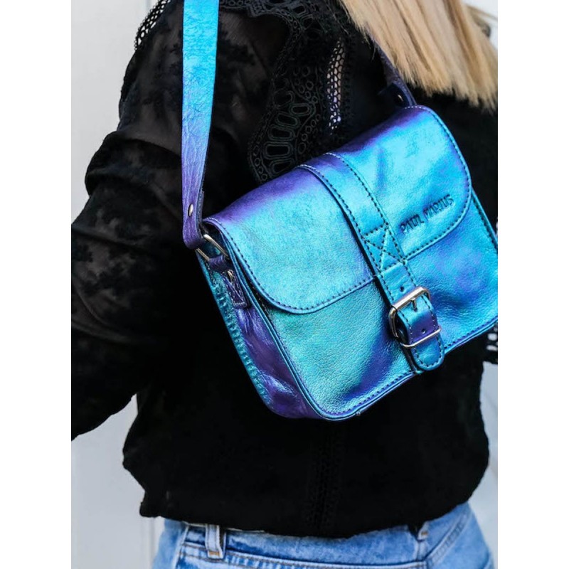 Petit Sac BandoulièRe Cuir Femme Bleu L'Essentiel Scarabée