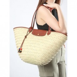 Panier XL Le Panier Pliage Tressé LONGCHAMP Brun