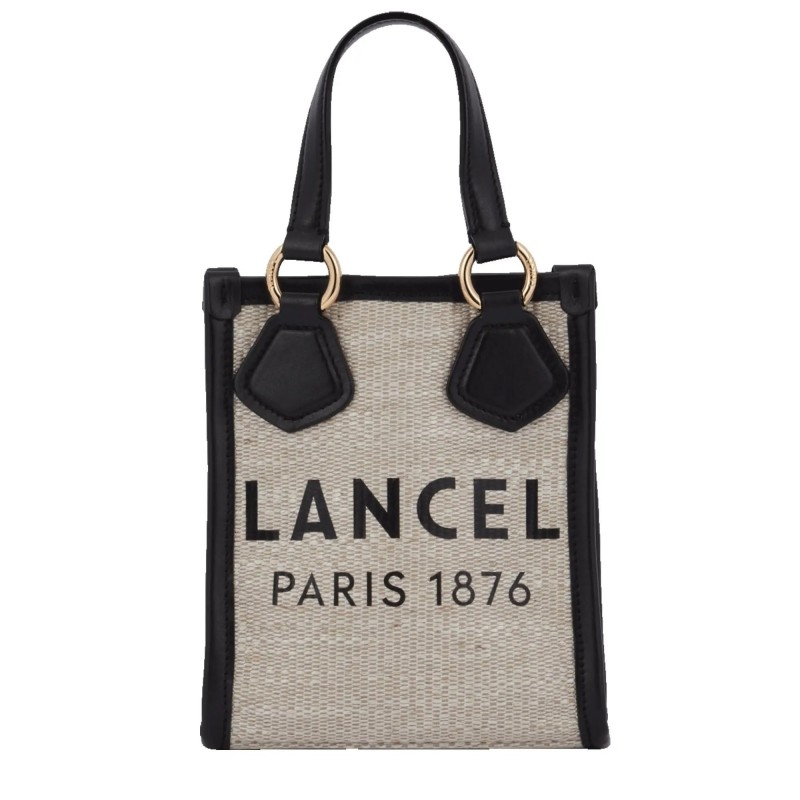 Lancel Mini cabas vertical Summer Tote en jute Naturel Noir